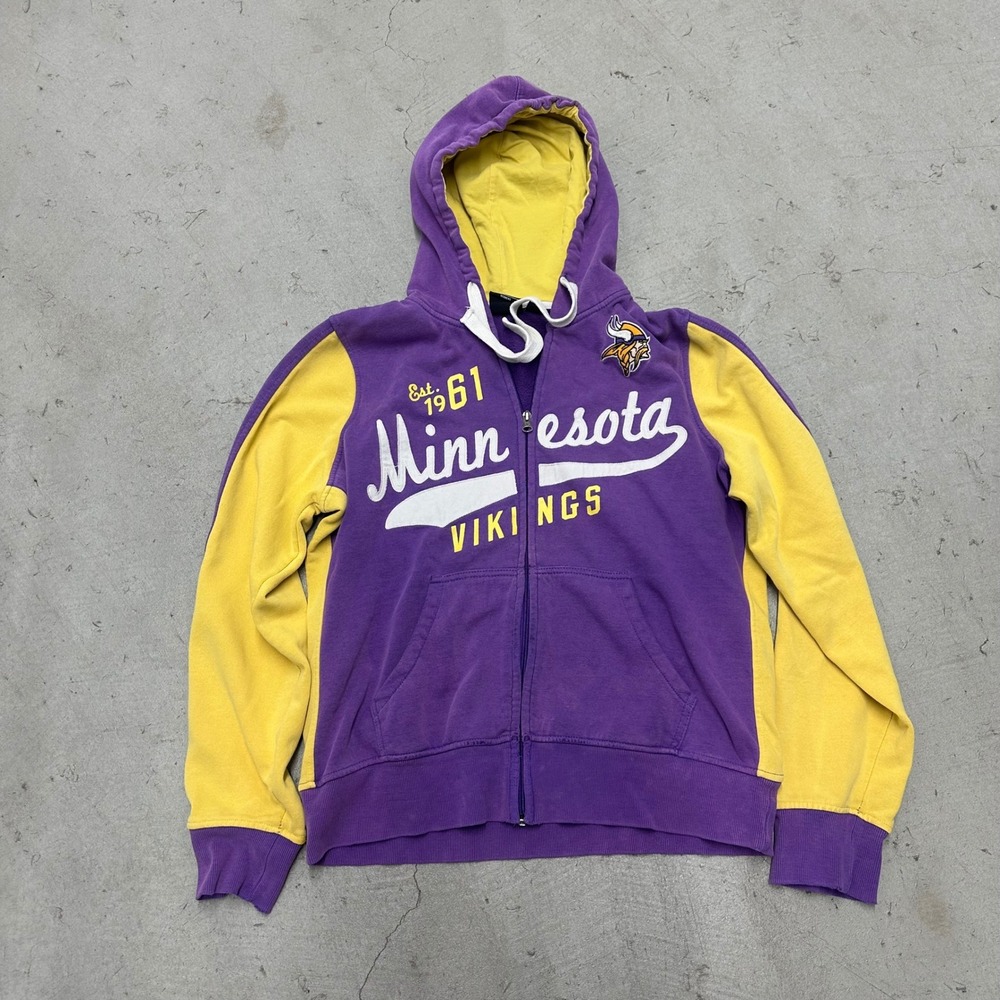 NFL Team Apparel Minnesota Vikings Womens L Purple Yellow Full Zip Hoodie Y2K
